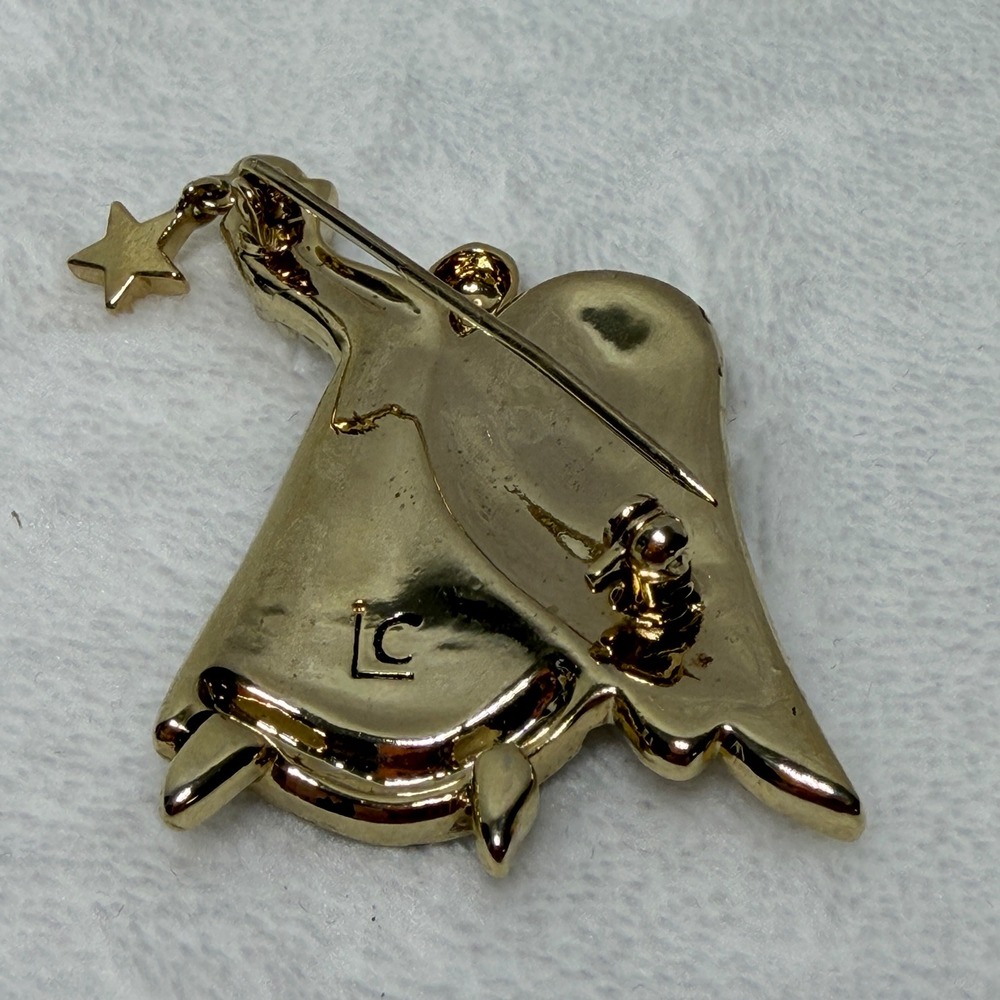 VTG Signed Liz Claiborne Gold Tone Angel Brooch‎ w/ Dangling Star Rhinestone - Picture 6 of 12